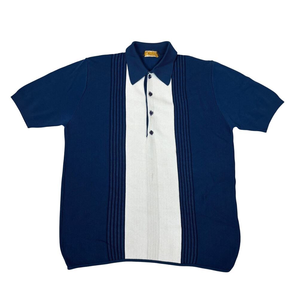 Vintage 60s Leonardo Strassi Nylon Knit Stripe Polo Men's M Rockabilly Mod
